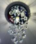Spiral Crystal Chandelier Flush Mount With Raindrop Crystal Orbs Bangin Mini Ceiling Light Fixture, close-up on crystal details