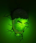 Hulk Face 3D Deco Light For Marvel Avengers Fans, Dope Wall Lamp With 2 In 1 Design showing cracked wall effect and glowing green face