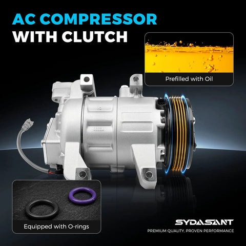 Top Grade AC Compressor Replacement For Nissan Altima And Rogue 2.5L Models 2007 To 2020 Vcs 14Ec Style with clutch and prefilled oil.