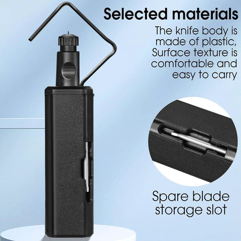 Pro Grade Round Cable Stripping Knife For 19-40mm Armored Cables showing plastic body and spare blade storage slot