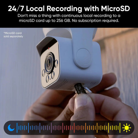 Person inserting microSD card into Bulb Cam 2K HD Smart Security Light With Color Night Vision, close-up view, E26 socket