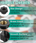 Straight Up Solid 7 Point Star Knobs M6 Metric Female Thread 25Mm Plastic Head Brass Insert Screw In Clamping Handles Jig Knobs Black 2 Pack with smooth surface.