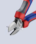 Comfort Grip Diagonal Cutters 160 mm with ergonomic handles cutting wire, showing color coded system and tether ready setup.