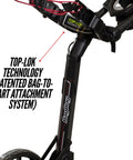 Nitron Golf Push Cart With Auto Open Technology And Top Lok System, featuring Top-Lok bag attachment, black frame detail