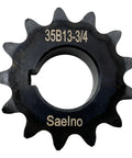 ANSI 35 Roller Chain Sprocket Type B 3/4 Bore 13 Teeth For ANSI 35 Chain Hardened 1045 Carbon Steel Drive Sprocket With 3/16 X 3/32 Keyway And Two Setscrews At 90 Degrees Type B High Frequency Quenched To HRC 38 To 42, black 13-tooth sprocket