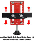 Front view of Aluminum Alloy Cabinet Door Mounting Jig with Built In Screw Clamp, red and black, for easy cabinet door installation.