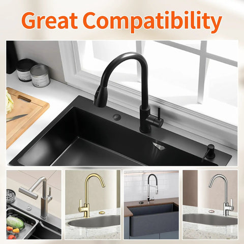 Waterproof Garbage Disposal Air Switch Kit With Long Matte Black Push Button UL Listed for in-sink install next to faucet