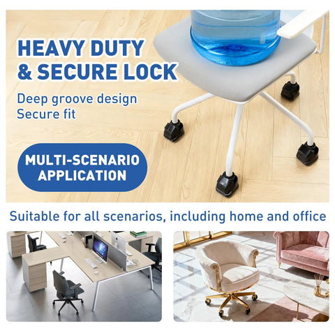 Five Pack Office Chair Caster Pads With Felt Backing For Scratch Prevention And Quiet Rolling, Secure Strap Lock And Anti Slip Design