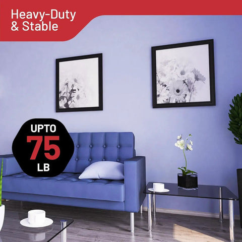 Complete 303 Piece Picture Hanging Hardware Kit With Heavy Duty Wall Hooks Drywall Anchors And Screw Assortment For Rock Solid Gallery Displays No Sweat Installation in a modern living room setting.