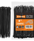 8 Inch Black Zip Ties 1200 Pack 35 Lb Tensile Strength Self Locking Nylon Cable Ties UV Resistant in packaging