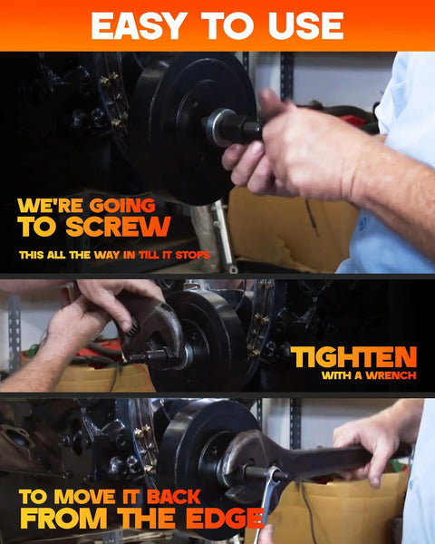 All In One Harmonic Balancer Installation And Puller Tool Set For Chevy Small Block And Big Block Cranks Easy Install Quick Removal Heavy Duty Universal Balancer Tool For SBC And BBC Engines demonstrating installation