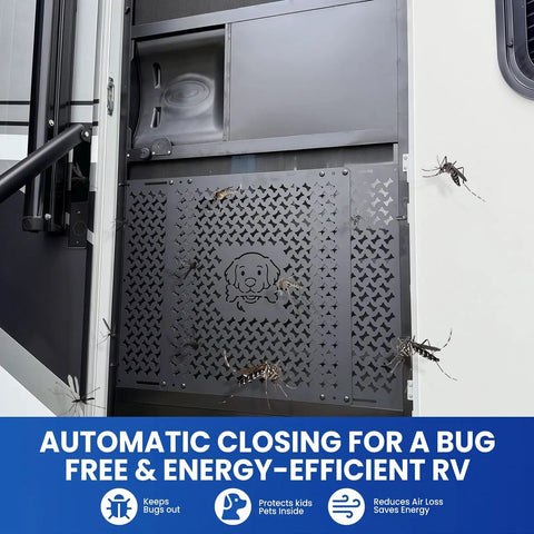 Two In One RV Screen Door Handle And Closer With Adjustable Tension No Fuss Easy Install Aluminum Push Pull Bar shown on RV door