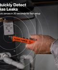 Gas Leak Detector With Wide 100 To 2000 Ppm Range, Audible Alerts And Bright LED Indicators, Slim Lightweight Design With Handy Pocket Clip in use detecting leaks.