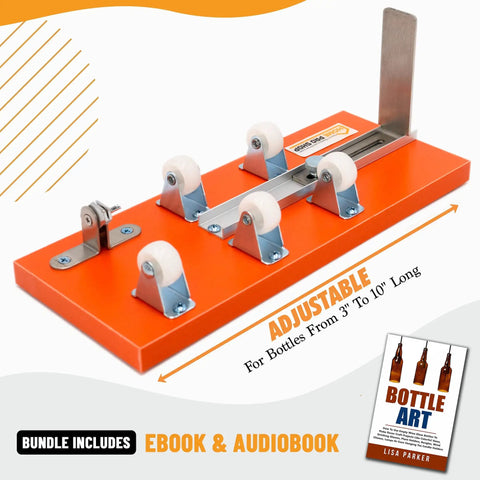 Premium Glass Bottle Cutter Kit For DIY Projects with adjustable platform, orange base, includes ebook and audiobook for beer and wine bottles.