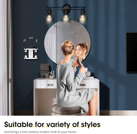 Vintage Industrial 3 Light Bathroom Vanity Fixture In Matte Black With Cage Design Over Mirror For A Retro Farmhouse Vibe Perfect Wall Light For Bedroom Living Room And Cabinet E26 Base