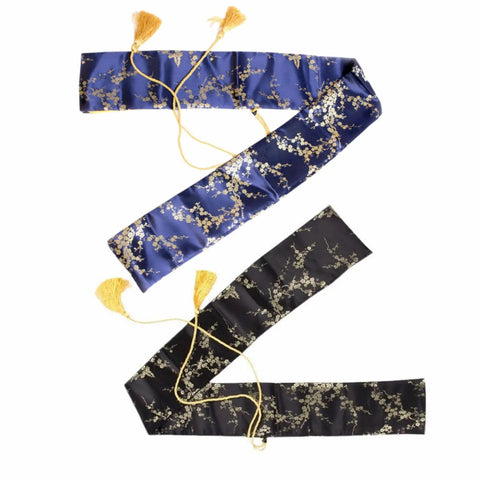 Two Pack 51 Inch Katana Sword Bag Case With Premium Synthetic Silk Cover in Plum Blossom Black Blue Design with Tassels