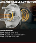 Pair 513298 Front Wheel Bearing Hub Assembly For Multiple 5 Lug Vehicles With ABS Fits Rogue 2008-2013 Rogue Select 2014-2015 Sentra 2007-2012 Plug-And-Play Direct Replacement Highly Durable And Easy Install