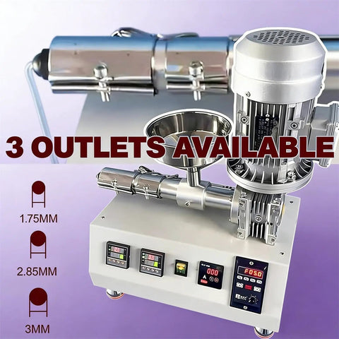Heavy Duty 3D Printing Filament Recycler And Extruder Machine With Smart PID Temp Control And Adjustable Speed for DIY production, showing outlets.