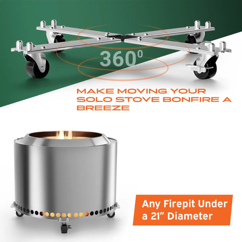Movable 21 Inch Fire Pit On Wheels Stand For Bonfire Style Pits, Rust Proof Aluminum And Stainless Steel Rolling Base image