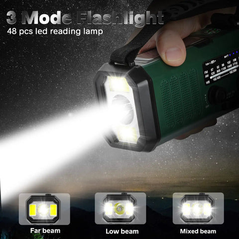 3-mode flashlight feature on Hand Crank Emergency Radio With NOAA Weather Radio AM FM, 10000mAh Battery, USB C Fast Charge