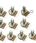 Pack of 10, 50K Ohm Linear Potentiometer With Knurled Shaft, 15mm Shaft Length, 6mm Diameter, Above Panel Adjustment, Rotary Taper