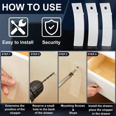 Clear Pvc Non Slip Drawer Stops With Stainless Steel Screws Heavy Duty Furniture Glides For Dressers And Chest Bottoms Smooth As Butter Bottom Repair Set 20 Pack installation steps with images showing how to use drawer stops.