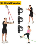 3 Piece Wall Mount Resistance Band Anchors System For Exercise Bands Secure Home Gym Hardware Heavy Duty Hooks Built Tough To Crush Your Legit Daily Upper Body And Lower Body Gains In Black, showing workout use.
