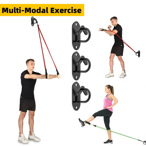 3 Piece Wall Mount Resistance Band Anchors System For Exercise Bands Secure Home Gym Hardware Heavy Duty Hooks Built Tough To Crush Your Legit Daily Upper Body And Lower Body Gains In Black, showing workout use.