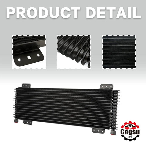 Low Pressure Drop Transmission Oil Cooler Kit LPD47391 for heavy duty trucks, featuring black aluminum construction and mounting hardware