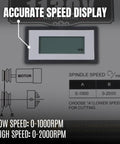 Accurate speed display of Mechmaxx Metal Lathe Machine 11By30High Precision Benchtop With Brushless Motor And Variable Speed 0-2000 RPM.