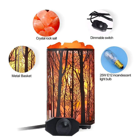Himalayan Salt Lamp With Forest Design Metal Basket Natural Night Light With Dimmer Switch 25W Bulb Included ETL Cord