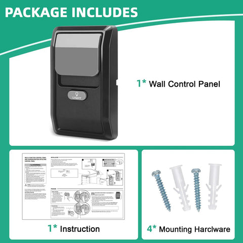 Heavy Duty No Nonsense Multi Function Wall Control Panel For Garage Door Openers Security Plus Two Point Zero with mounting hardware.