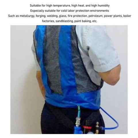 Heavy Duty Air Powered Cooling Vest Keeps You Chill In Scorching Heat Industrial Safety Gear For Welding And Forge Utilizes Vortex Tech, shown from the back.