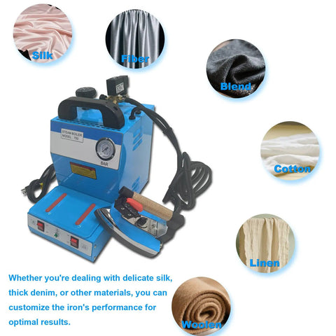 Heavy Duty Industrial Steam Iron And Boiler Setup Straight Up 110 Volt 1600 Watt Pro Ironing Rig with adjustable settings.