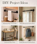 DIY Project Ideas using 10 Pack Three Quarter Inch Malleable Cast Iron Pipe Flanges for a towel bar, curtain rod, desk, and clothing rack.