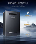 Rock Solid 190000 BTU Outdoor Propane Tankless Water Heater Serves Up A Sweet 8.1 GPM Of Instant Hot Water With Smart WiFi Control For Total Household Coverage against a scenic background.