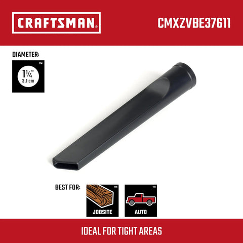 Heavy Duty 1-1/4 Inch Crevice Tool Wet Dry Vac Attachment designed for tight spaces in vehicles, ideal for cleaning nooks.
