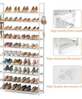 Heavy Duty Ten Tier Shoe Rack Wide Metal Organizer Tall Entryway Storage Shelf With Coat Hooks showing shoes organized neatly