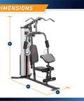 Multifunction Steel Home Gym System With 150 Pound Weight Stack For Full Body Strength Training dimensions view