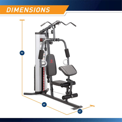 Multifunction Steel Home Gym System With 150 Pound Weight Stack For Full Body Strength Training dimensions view