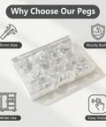 Clear Shelf Pegs 30 Pack 5mm Transparent Cabinet Support Holders in a case showing sturdy clips for easy installation.