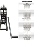 Dinenovate Tr-60 Manual Pipe Bender For 1-50 Inch Round Tube with optional roller capacity chart for various tube sizes.