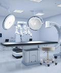 Lockable Rolling Stool With Quiet Rubber Wheels And Footrest in a medical facility with adjustable swivel, grey color