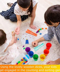 Kids engaged with Super Cool Rainbow Counting Bears Set Sixty Bright Plastic Bears And Matching Sorting Cups playtime activities.