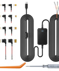 Dash Cam Hardwire Kit With Voltage Indicator 9.8 Ft Power Harness Red ACC Power Yellow Constant Power Black Ground Multi Connectors
