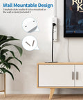 Ultra Thin 15 Ft Flat Extension Cord With 3 Outlets And 2 USB Ports, Wall Mount Power Strip setup on wall above cabinet