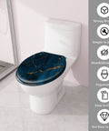 Toilet Seat Round Resin for Bathroom, blue marble design, fits most toilets, 14.5" x 16.5", durable and easy to clean.
