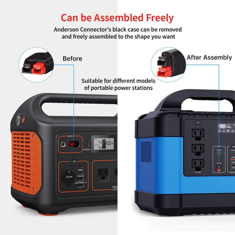 Comparison of portable power stations with Anderson connector, part of 6-In-1 Solar Panel Connector Kit with 12AWG Wire.