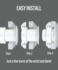 3-step easy install of 2 Pack Patented White Self Securing Cable Grommet With Cap Slider Tool Free Locking Cable Management For Walls Ceilings And Desks