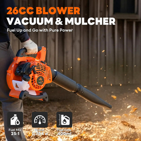Beast 3-In-1 Gas Leaf Blower Mulcher And Vacuum With 450 CFM Air Flow And 200 MPH Velocity for lawn cleanup in action